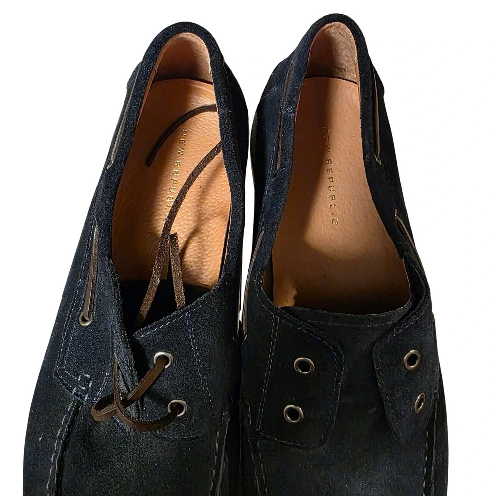 New Republic‎ Men's Navy Suede Boat Shoes Slip On Lace Up Loafers Size 14